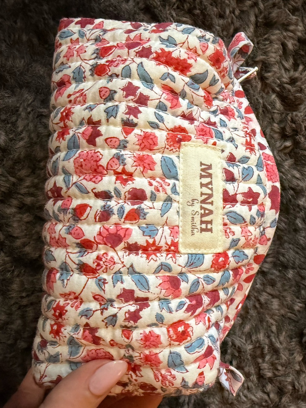 Mynah by Smithia Floral Cosmetic Pouch in Cream & Red